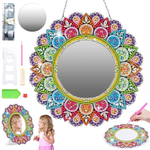 Yuragim Geschenk Mädchen 6 7 8 9 10 11 Jahre, Basteln 5D Diamond Painting Spiegel Bastelset Kinder ab 6 7 8 10 Jahre, Mandala Kosmetikspiegel Mädchen Kindergeburtstag Basteln Spielzeug von 5-12 Jahren von Yuragim