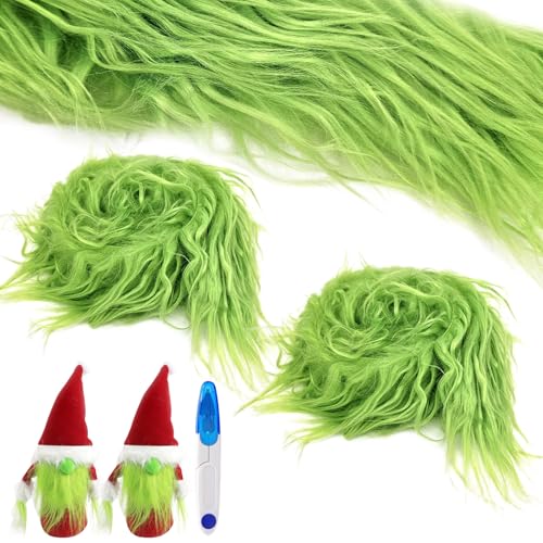 Yuragim Kunstpelz Stoff zum Basteln Grün, Kunstfell Meterware 5x150 cm Kunstleder Plüsch, Pelz Fell Fluffy Stoff Craft Plüschstoff für Weihnachts-/Zwerg Bart Fursuit DIY Deko Kunstfell Basteln Ostern von Yuragim