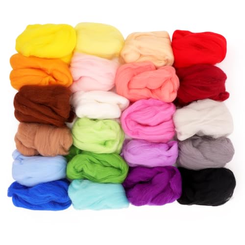 Yuragim Nadelfilz Set, 22 Farben je 10 Gramm Filzwolle zum Stricken zum Filzwolle Trockenfilzen und Filzwolle Nassfilzen, Märchenwolle Filzen Filzwolle Filzset Basteln Nadelfilz Starter Kit von Yuragim