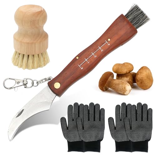 Yuragim Pilzmesser mit Bürste und Lineal, Taschenmesser Schwammerlmesser Klappmesser Scharfes Survival Outdoor Messer mit Scheide Taschenmesser mit Schlüsselring Pilzmesser von Yuragim