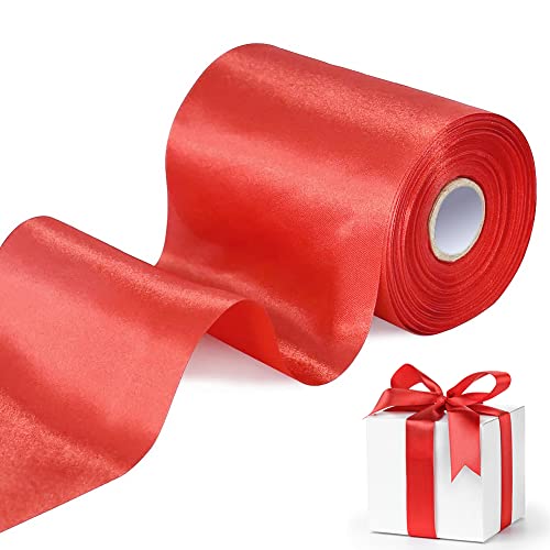 Yuragim Satinband, 10cm x 20m Rotes Band Breit Geschenkband Schleifenband, Stoffband für Hochzeit, Großes Band Satinband Dekoband für Hochzeit Auto Taufe Geburtstag Geschenkverpackung Party-dekoration von Yuragim