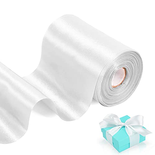 Yuragim Satinband,15cmx20m Satinband Breit Geschenkband Schleifenband Satinband Weiss Stoffband für Hochzeit Weißes Band Dekoband für Hochzeit Auto Taufe Geburtstag Geschenkverpackung Party Dekoration von Yuragim