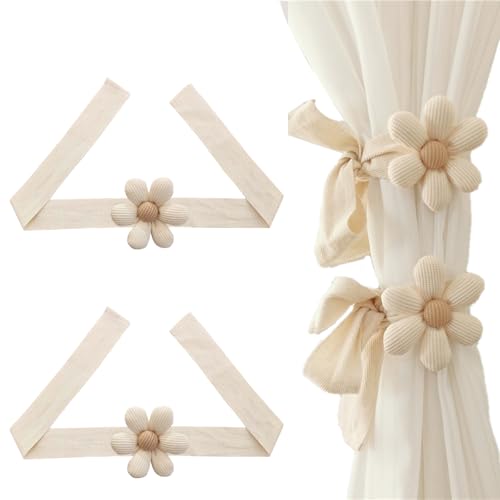 Yuragim Vorhang Raffhalter kinderzimmer, 2 Stück Vorhang Raffhalter Gardinenband, Raffhalter für gardinen, Vorhang kinderzimmer, Vorhang Raffhalter Seil für Haus Kinderzimmer Deko (Beige Blume) von Yuragim