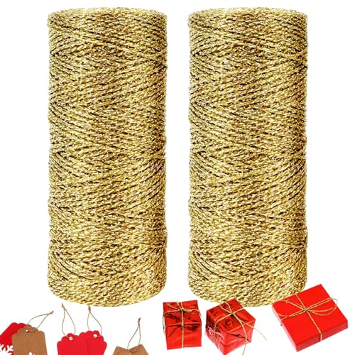 Yuraigm 100M Metallic Schnur, 2 Rolle Metallic Kordel 1 MM Kordel Bindfaden, Goldschnur DIY Bastelschnur, Kordel Craft Cord, Goldfaden Verpackungsschnur für Geschenkpapier Dekoration Basteln Handwerk von Yuragim