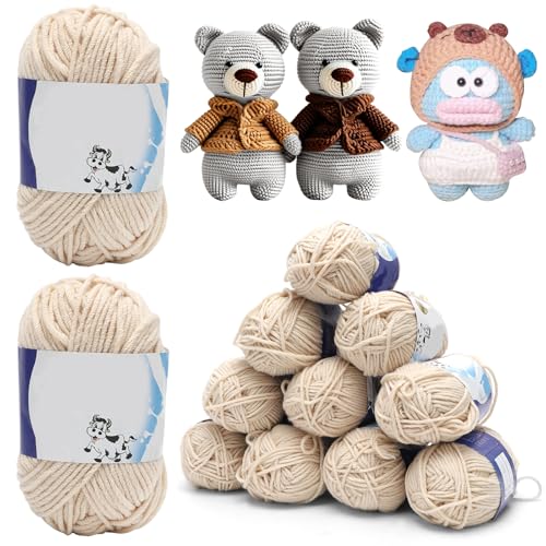 Yuraigm Häkelgarn 12er* 50g/Ball, Super Weiche Wolle Strickgarn Baumwolle zum Häkeln, Antipilling Babywolle zum Stricken 100% Acryl Garn für Anfänger und Kinder Zum Strickprojekt (Khaki) von Yuragim