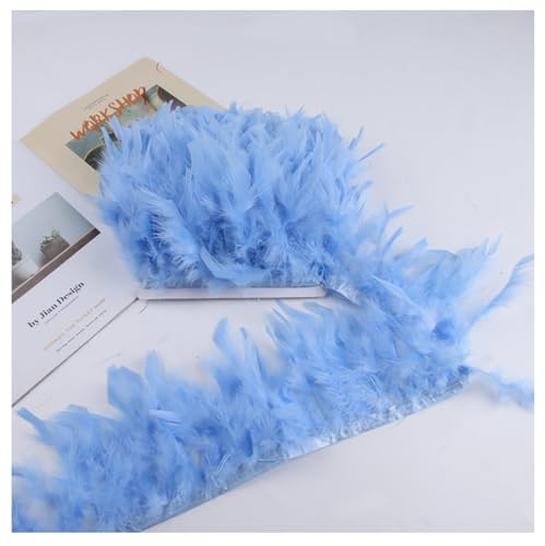 2 Meter Truthahnfeder Band Federband 10-13cm länge Federn Fringe Trim Federborte Federbesatz Federfranse Truthahn Streifen Trim Plüsch Feder zum Nähen Basteln Fasching Kostüme Helles Himmelblau von Yurosiay