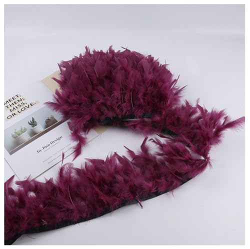 2 Meter Truthahnfeder Band Federband 10-13cm länge Federn Fringe Trim Federborte Federbesatz Federfranse Truthahn Streifen Trim Plüsch Feder zum Nähen Basteln Fasching Kostüme Tiefes Fuchsia von Yurosiay