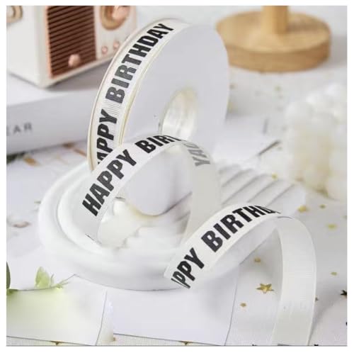 35 Yard 2cm Beige Schleifenband Satinband Just for You Happy Birthday I Love You Geschenkband Dekoband für Hochzeit Blumen Verpackung Geschenkverpackung von Yurosiay