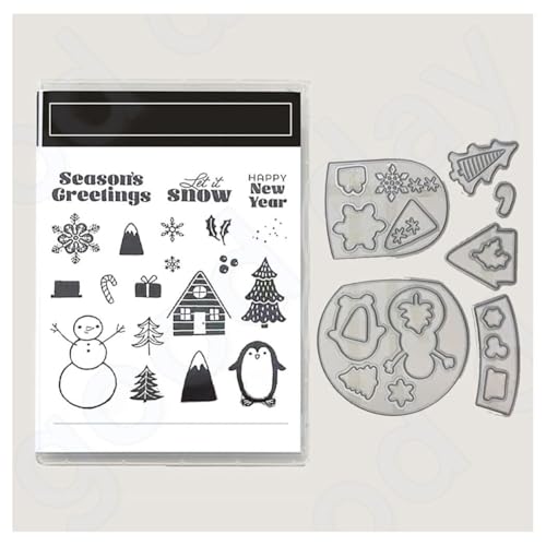 Metall Schneiden Sterben und Stempel Set- Stanzschablonen Und Stempel Weihnachten Stanzformen Silikon Klar Stempel Silikonstempel DIY Scrapbooking Kunsthandwerk Stanzen Kartenherstellungszubehör 5# von Yurosiay