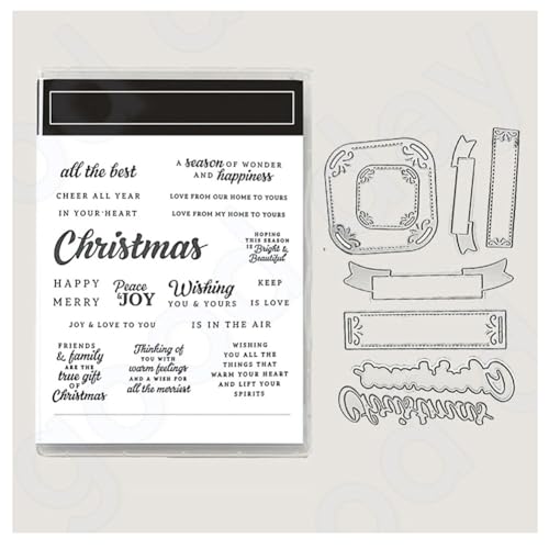 Metall Schneiden Sterben und Stempel Set- Stanzschablonen Und Stempel Weihnachten Stanzformen Silikon Klar Stempel Silikonstempel DIY Scrapbooking Kunsthandwerk Stanzen Kartenherstellungszubehör 6# von Yurosiay