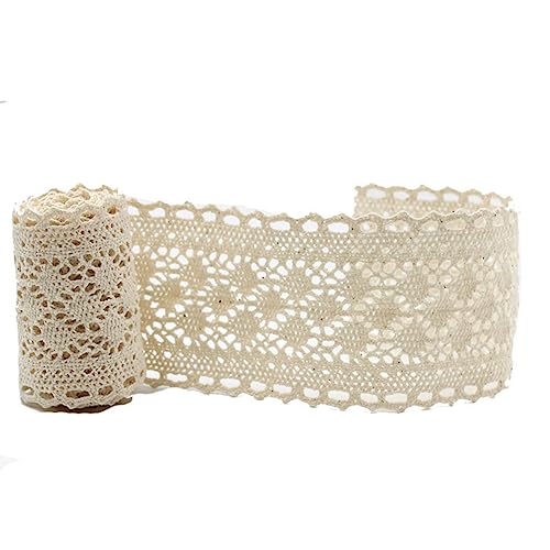 Yurosiay 1 Yard 5.8cm Baumwolle Spitzenband Beige Häkelspitze Borte Vintage Spitzenborte Häkelband Spitze Spitzenbordüre zum Nähen Spitzenbesatz Dekoband Spitze für Nähen Handwerk Hochzeit Deko von Yurosiay