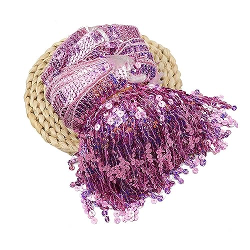 Yurosiay 1 Yard Pailletten Fransen Borte 16cm Dichter Paillettenbesatz Funkelnde Laserpailletten Schnittfranse Fransenbordüre Glitzer Fransenband Tanzfransen Fransenborte zum Nähen Rosa von Yurosiay