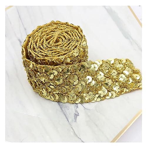 Yurosiay 1 Yard Paillettenborte 3.5cm Breite Glitzer Pailletten Spitzenborte Glänzendes Geflochten Spitzenband Pailletten Dekoband Pailletten Spitze Paillettenband zum Aufnähen Handwerk Gold von Yurosiay