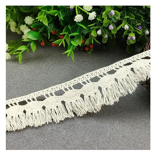 Yurosiay 10 Yard 3.5cm Breite Fransenborte Baumwolle Vintage Häkelspitze Fransenbesatz Quaste Spitzenband Quaste Trim Häkel Fransen Bordüre Quastenborte für DIY Nähen Heimdekoration Weiße 4# von Yurosiay