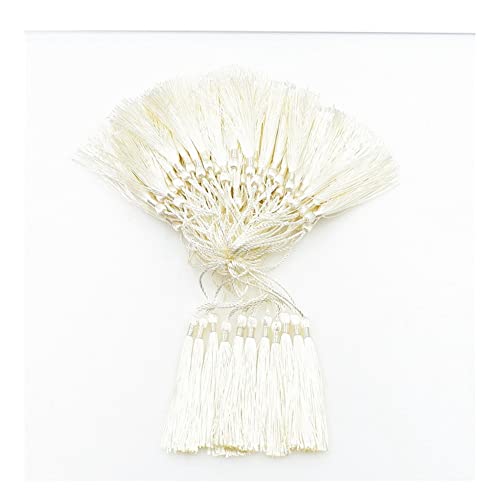 Yurosiay 100 Stück 13cm Seide Quaste Handgefertigte Quasten Anhänger Quasten Basteln Lesezeichen Quasten Mini Tassel mit Kordel Schlaufen für Schmuckherstellung DIY Bastelzubehör Beige von Yurosiay