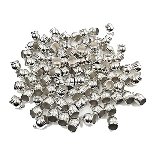 Yurosiay 100 Stück Silber Endkappen Schmuck 8mm Kordel Endkappen Plastik Lederschnur Endkappen Kordel Endkappen Mit Öse Cord End Caps Leder Kordelenden Terminatoren Für Schmuckherstellung von Yurosiay