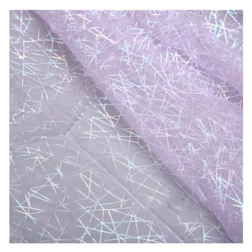 Yurosiay 100×160cm Glitzer Tüllstoff IllusionTüll Dekostoff Pailletten Mesh Stoff Bunte Linien Glitzernder Stoff Tüllstoff zum Nähen Sparkly Stoff Meterware für DIY Tutu Röcke Bekleid HellesLila von Yurosiay