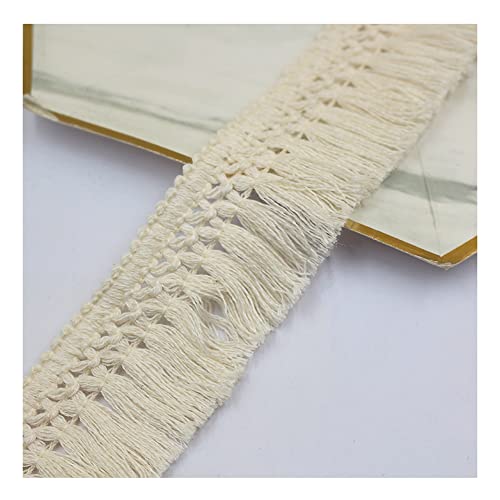 Yurosiay 10m×4cm Bunt Quastenborte Baumwolle Vintage Breit Quasten Fransenborte Häkeln Geflochten Fransen Bordüre Zierborte Quasten Fransen Nähen Quaste Spitzenband für DIY Nähen Beige von Yurosiay