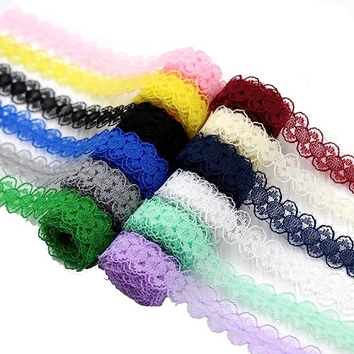 Yurosiay 12 Stück 1 Yard Bunt Spitzenband 1.5cm Breit Nichtelastische Spitzenborte Vintage Blumen Stickerei Spitzenbesatz Spitzenbordüre Bunt Dekoband Spitze Spitzenband zum Nähen 12 Fabre von Yurosiay