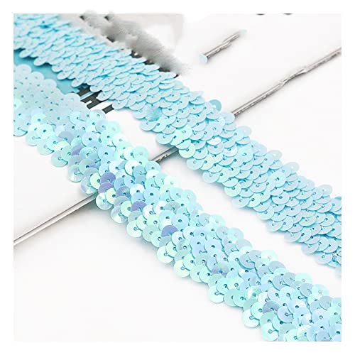 Yurosiay 15 Yard×3cm Elastische Paillettenborte 3 Reihen Glänzendes Breit Paillettenband Bunt Paillettenbesatz Paillettenband Zum Aufnähen Stretch Glitzer Dekoband für DIY Handwerk Hellblau von Yurosiay