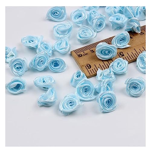 Yurosiay 150 Stück Mini Satin Rosen 15mm Mini Rosenköpfe Stoff Handmade Kleine Satin Rosen Bunt Ribbon Rosen Kunstrosen Deko Mini Rosen Basteln für Hause Hochzeit Dekor DIY Handwerk Hellblau von Yurosiay