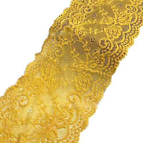 Yurosiay 15cm x 1m Spitzenborte Elastizität Spitzenband Vintage Spitzen Stickerei zierband Blumen Spitzenbordüre Breit Spitzenbesatz zum Nähen Dekoband Spitzen für Kleidung Basteln Gelb von Yurosiay