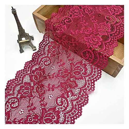 Yurosiay 15cm x 1m Spitzenborte Elastizität Spitzenband Vintage Spitzen Stickerei Zierband Blumen Spitzenbordüre Breit Spitzenbesatz zum Nähen Dekoband Spitzen für Kleidung Basteln Rotwein von Yurosiay