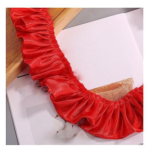 Yurosiay 15m×5.5cm Satin Plissee Spitzenborte Doppelte Bunt Rüschen Plissee Borte Gekräuselte Satin Spitzenband Rüschenborte zum Nähen Satin Rüschenbesatz für DIY Nähen Basteln Rot von Yurosiay