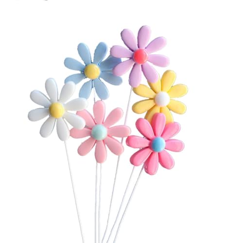 Yurosiay 18 Stück Gänseblümchen Tortendeko Blumen Kuchen Topper Niedlich Daisy Cake Topper Boho Kuchen Deko Bunt Harz Blumen Cupcake Topper Kuchen Topper für Hochzeit Geburtstag Party Bunt von Yurosiay