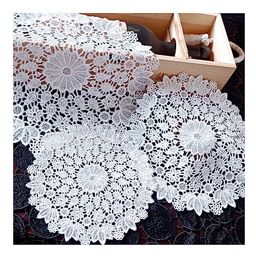 Yurosiay 2 Stück Weiße Spitzendeckchen Vintage Rund Spitze Untersetzer Handgemachte Häkeltischdecke Elegant Blumen Stickerei Tischset Runde Spitze Tischmatte Gehäkelte Tischdecke Hortensie 40cm von Yurosiay