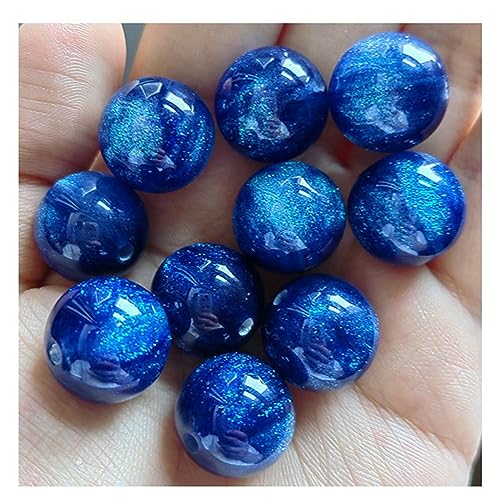 Yurosiay 20 Stück Glitzer Rund Harz Perlen Groß 16mm Lose Perlen Mit Loch Sternenhimmel Stil Künstliche Perlen Mit Glitzerpulver Perlen Zum Auffädeln Perlen für DIY Armband Halskette Blau von Yurosiay