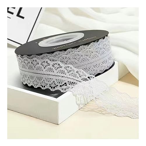 Yurosiay 25Yard×3cm Spitzenband Bunt Spitzenbordüre Geschenkband Spitze Elegant Schleifenband Spitze Vintage Spitzenband Hochzeit Spitze Dekoband Zierband Spitze für Blumen Nähen Hellgrau von Yurosiay