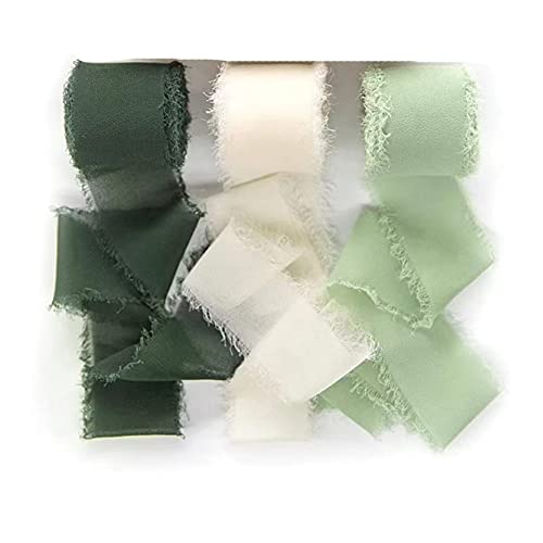 Yurosiay 3 Rollen Dekoband Chiffon 3 Farben Handgefertigt Fransen Chiffonband Chiffon Schleifenband Geschenkband Bänder Chiffon für Hochzeit Blumensträuße Geschenkverpackungen 4cm×5m Grün von Yurosiay