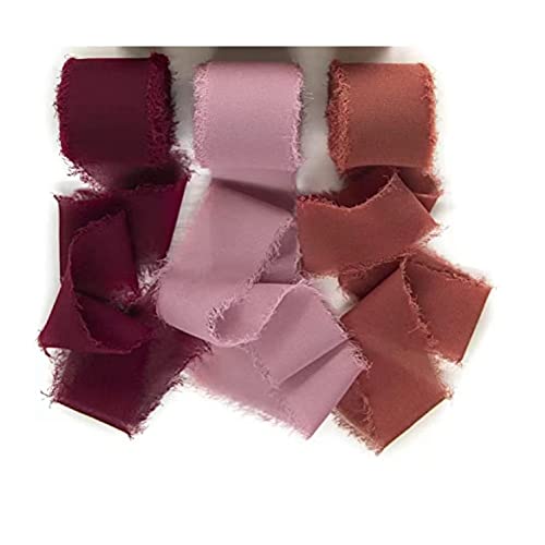 Yurosiay 3 Rollen Dekoband Chiffon 3 Farben Handgefertigt Fransen Chiffonband Chiffon Schleifenband Geschenkband Bänder Chiffon für Hochzeit Blumensträuße Geschenkverpackungen 4cm×5m Rot von Yurosiay