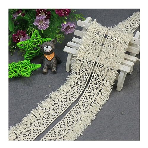 Yurosiay 3 Yard 3.8cm Breite Fransenborte Baumwolle Vintage Häkelspitze Fransenbesatz Quaste Spitzenband Quaste Trim Häkel Fransen Bordüre Quastenborte für DIY Nähen Heimdekoration Weiße 1# von Yurosiay