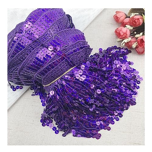 Yurosiay 3 Yard Pailletten Fransen Borte 16cm Dichter Paillettenbesatz Funkelnde Laserpailletten Schnittfranse Fransenbordüre Glitzer Fransenband Tanzfransen Fransenborte zum Nähen Lila von Yurosiay