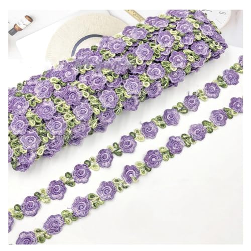 Yurosiay 3Yard Blumen Spitzenborte 2cm Breite Rosenstickerei Spitzenbordüre Polyester Blumen Spitzenband Bestickt Blumenborte Zum Nähen Zierband Spitze für DIY Handwerk Kleidung Dekor Lila von Yurosiay