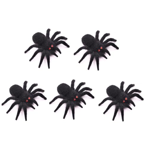 Yurosiay 5 Stück Halloween Spinne Deko Schwarz Haarige Spinnen Gruselige Realistische Spider Spielfiguren Riesenspinne Streich Requisiten für Indoor Outdoor Garten Dekoration 4.5 * 6.5cm von Yurosiay