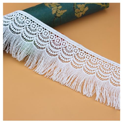 Yurosiay 5 Yard 8cm Breit Fransenbesatz Nähzubehör Weiß Spitzenbesatz Fransenborte Spitzenband Fransen Borte Häkel-Borte Quastenborte für Nähen DIY Handwerk Kostüme Hochzeit Deko Weiß 5 Yards von Yurosiay