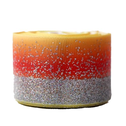 Yurosiay 5 Yard Glitzer Ripsband 38mm Breite Bunt Farbverlauf Ripsband Glänzende Dekoband Stoffband DIY Schleifenband Geschenkbänder Weihnachtsbänder Breit Ripsband zum Nähen Handwerk Orange von Yurosiay