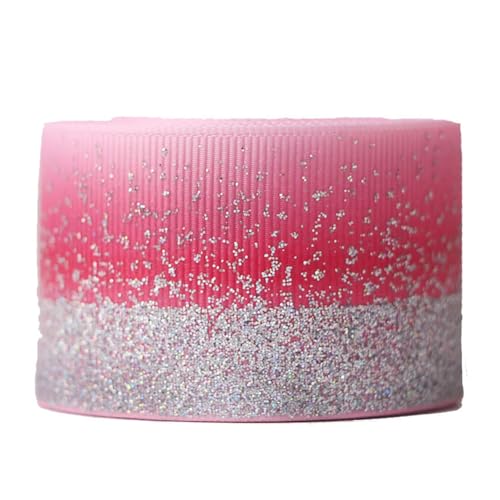 Yurosiay 5 Yard Glitzer Ripsband 38mm Breite Bunt Farbverlauf Ripsband Glänzende Dekoband Stoffband DIY Schleifenband Geschenkbänder Weihnachtsbänder Breit Ripsband zum Nähen Handwerk Rosa von Yurosiay