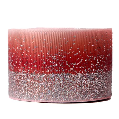 Yurosiay 5 Yard Glitzer Ripsband 38mm Breite Bunt Farbverlauf Ripsband Glänzende Dekoband Stoffband DIY Schleifenband Geschenkbänder Weihnachtsbänder Breit Ripsband zum Nähen Handwerk Rot von Yurosiay