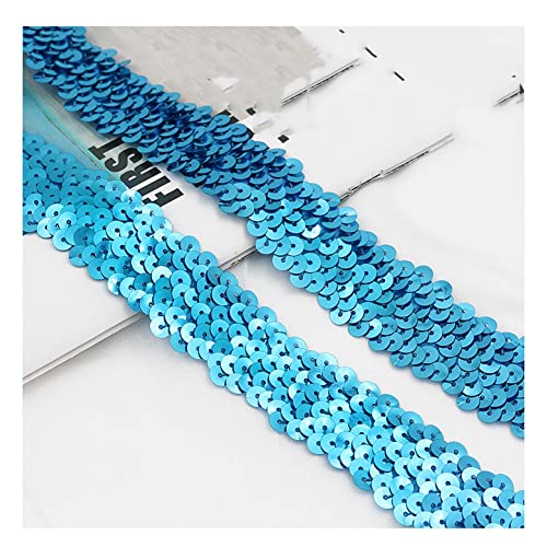 Yurosiay 5 Yard×3cm Elastische Paillettenborte 3 Reihen Glänzendes Breit Paillettenband Bunt Paillettenbesatz Paillettenband Zum Aufnähen Stretch Glitzer Dekoband für DIY Handwerk Blau von Yurosiay