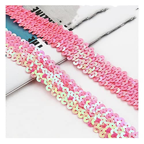 Yurosiay 5 Yard×3cm Elastische Paillettenborte 3 Reihen Glänzendes Breit Paillettenband Bunt Paillettenbesatz Paillettenband Zum Aufnähen Stretch Glitzer Dekoband für DIY Handwerk Dunkelpink von Yurosiay