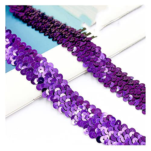 Yurosiay 5 Yard×3cm Elastische Paillettenborte 3 Reihen Glänzendes Breit Paillettenband Bunt Paillettenbesatz Paillettenband Zum Aufnähen Stretch Glitzer Dekoband für DIY Handwerk Lila von Yurosiay