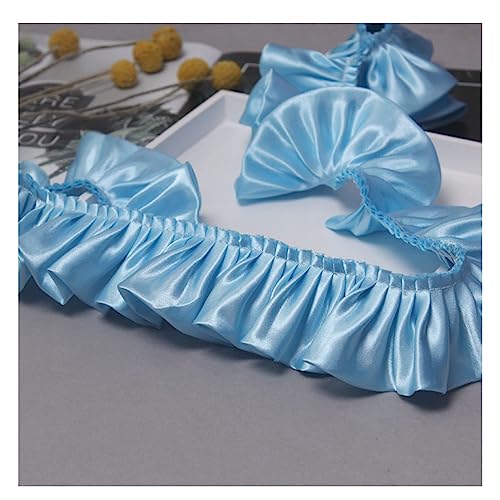 Yurosiay 5m×5.5cm Satin Plissee Spitzenborte Doppelte Bunt Rüschen Plissee Borte Gekräuselte Satin Spitzenband Rüschenborte zum Nähen Satin Rüschenbesatz für DIY Nähen Basteln Hellblau von Yurosiay