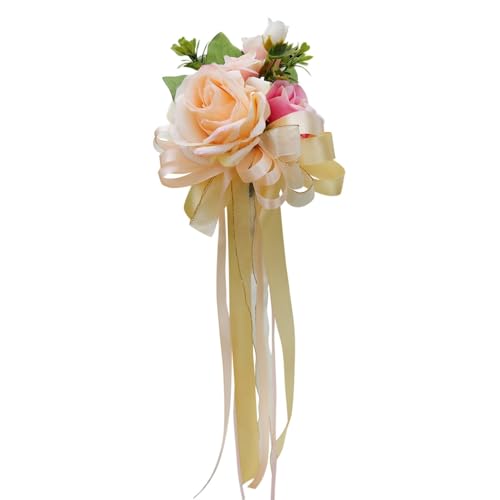 Yurosiay Autoschleifen Rückspiegel Blumenschmuck Hochzeit Autoschmuck Künstliche Blume Autoschmuck Rückspiegel Türgriff Blume Ornament Gefälschte Blumen Hochzeit für Hochzeitsfeier Champagner 2 Stück von Yurosiay