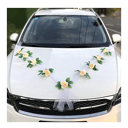 Yurosiay Autoschmuck Hochzeit Auto Blumenschmuck Weiße Organzaband Romantische Champagner Rose Deko Girlande Auto Hochzeit Autoschmuck Blumen Girlande Hochzeitsschmuck Auto Hochzeitsdeko Auto 3# von Yurosiay