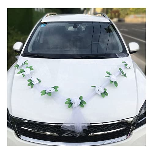 Yurosiay Autoschmuck Hochzeit Auto Blumenschmuck Weiße Organzaband Romantische Weiße Rose Deko Girlande Auto Hochzeit Autoschmuck Blumen Girlande Hochzeitsschmuck Auto Hochzeitsdeko Auto 6# von Yurosiay