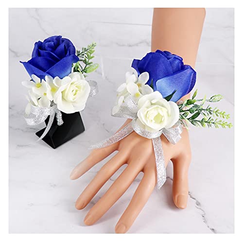 Yurosiay Blau Rose Handgelenk Corsage Blumen Set Künstliche Seide Boutonniere Hochzeit Elastische Spitzen Blume Handgelenk Elegant Rosen Corsage Armband Handgelenk Corsage Hochzeit von Yurosiay